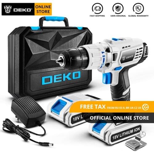 Original DEKO GCD18DU3 18V Impact Cordless Drill Electric Screwdriver Lithium-Ion Mini Power Driver Variable Speed LED Light