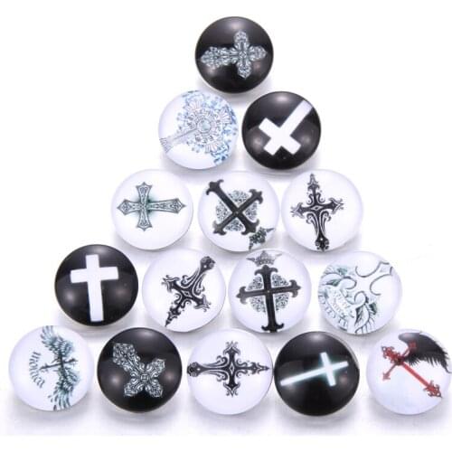 10pcs/lot New Design 18mm Glass Snap Button Black and white cross Snaps Jewelry Fit 18mm Bracelet Earring Necklaces Jewelry