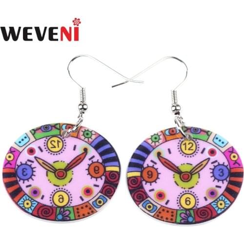 WEVENI Acrylic Printing Drop Dangle Cute Clock Watch Earrings For Women New Trendy Jewelry Accessories For Girl