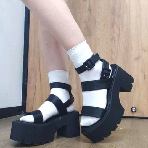 2021 Brand Cool Leisure Platform Chunky Heels Gladiator Gothic Girls Women Shoes Fashion Trendy Summer Sandals Big Size 42