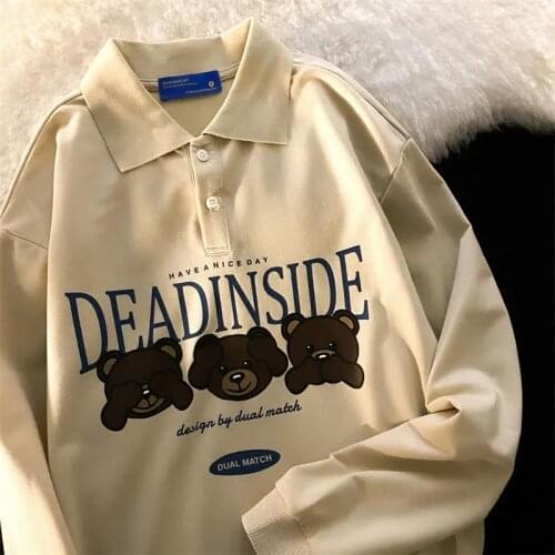 Women Pullovers Vintage Turndown Collar Cartoon Print Oversized Sweatshirt Women Harajuku Loose Long Sleeve Tops Streetwear