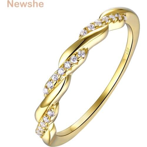 Newshe 925 Sterling Silver Yellow Gold Color Eternity Twist Wedding Rings For Women AAA Zircons Finger Ring Jewelry