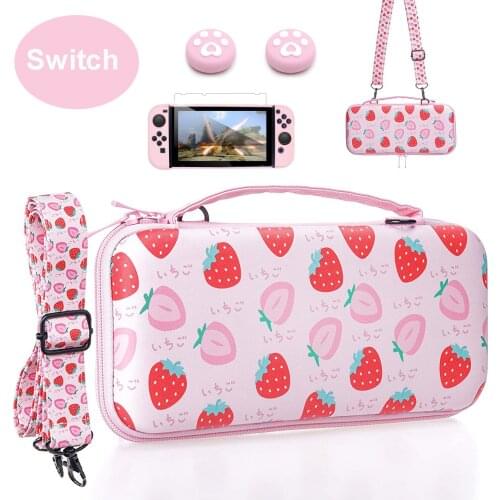 Pink Hard Shell Protective Cover Bag with 12 Game Card Pocket Screen Protector Case for Nintendo Switch Console & Accessories