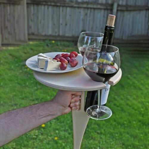 1pcs Outdoor Portable Foldable Wine Table with Round Desktop Mini Wooden Easy To Carry Rack Picnic Party Travel Tools