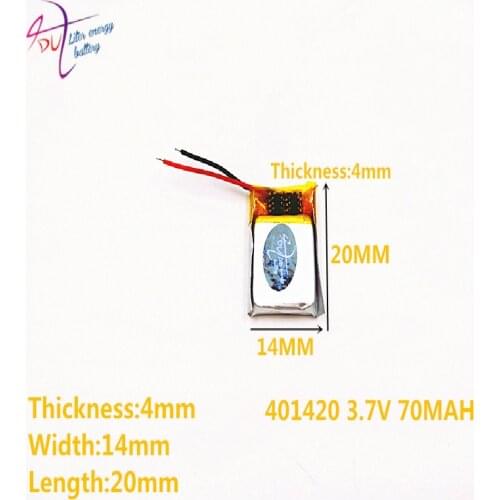 10pcs 3.7V 70mah 401420 401520 Lithium Polymer LiPo Rechargeable Battery For Mp3 Mp4 PAD DVD DIY E-book bluetooth