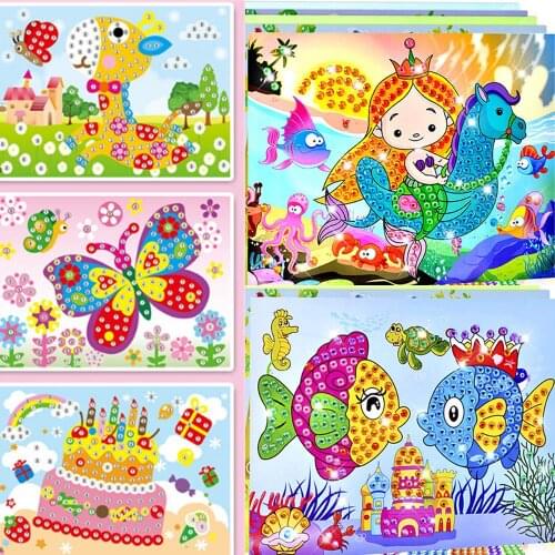2 in 1 Diamond Coloring Drawing Sticker Handmade Cartoon DIY Toy Sets Painting Education Gift for Children Birthday Drawing Toy