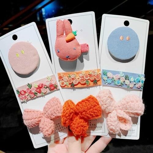 3 Pcs/Set New Girls Cute Cartoon Knitting Bow Flower Ornament Hair Clips Children Lovely Sweet Hairpins Kids Hair Accessories