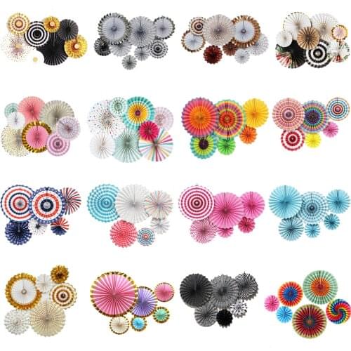 6 / 8 set color black & white pink paper flower fan set Christmas party special paper fan