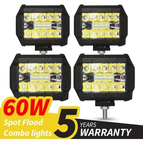 60W 4INCH 20LED Waterproof Work Light LED Light Bars Spot Flood Beam for Work Driving Offroad Boat Car Tractor Truck 12V 24V