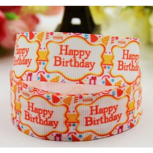 22mm 25mm 38mm 75mm Ruban satin Happy Birthday Cartoon printed Grosgrain Ribbon party decoration 10 Yards X-00991