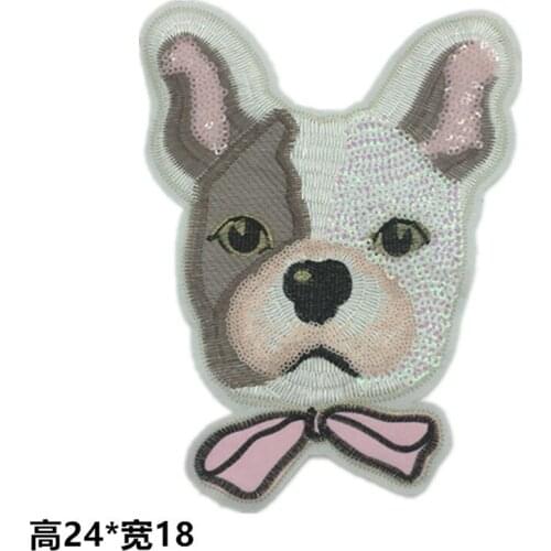Clothing Accessories Puppy With Bow Sequins Patches EMB Applique Sew On Patch DIY Embroidered Bling Bling Bow Dog