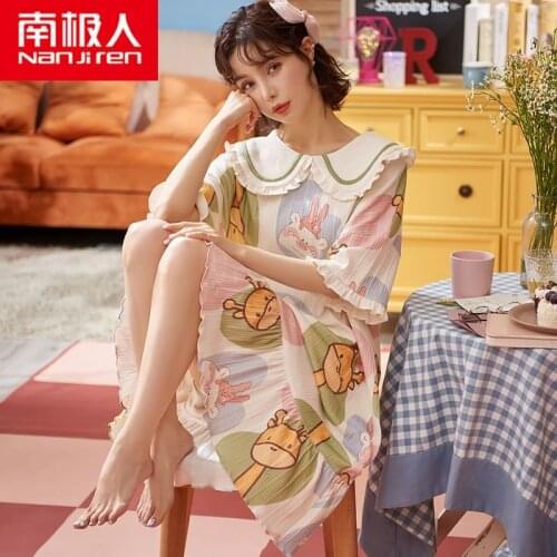Antarctic Pajamas Womens Summer Cotton 2021 New Loose Oversize Womens Pregnant Womens Nightgown Summer Home Wear