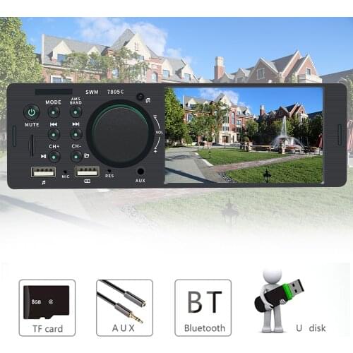 Car Radio Head Unit 7805C Stereo Player 1 Din 4.1" Touch Screen USB Fast Charging MP5 Player Bluetooth Audio Video