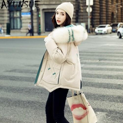 AYUNSUE Woman Jacket Winter White Duck Down Jackets Woman Real Raccoon Fur Collar Hooded Parkas Female Cloth Ropa Mujer 2020