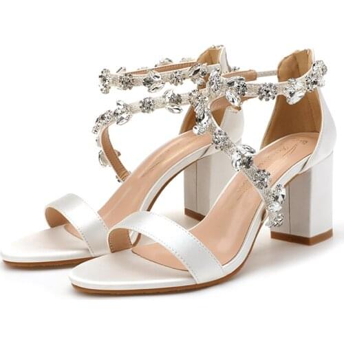 BaoYaFang Thick Heel Ankle Strap Fashion Summer Bridal Crystal Wedding Party Dress Shoes Woman Orange Open Toe Female Sandals