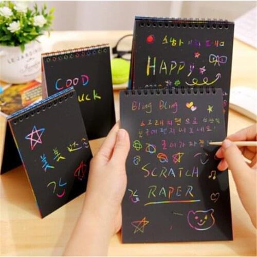 1Pcs Magic Color Rainbow Scratch Paper Note Book Scraping Painting Black DIY Drawing Toys Kid Doodle