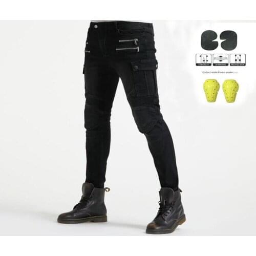 Motorcycle Pants Men Moto Jeans Zipper with 4 hip pads Riding Touring Motorbike Trousers Motocross Zip pocket Pants Moto Pants