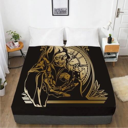 Mattress Cover Fitted Sheets With Elastic Band Bedsheet Bed Sheet Linens 160X200/200X220CM Size 3D Printed Black Skull Death