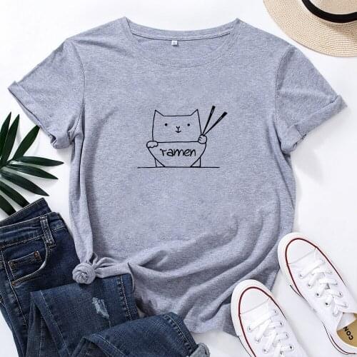 Ramen Letters Graphic Tees Women Cute Harajuku Retro Casual Woman Tshirt Top Fashion O-neck Short Sleeve T Shirt Women Cotton