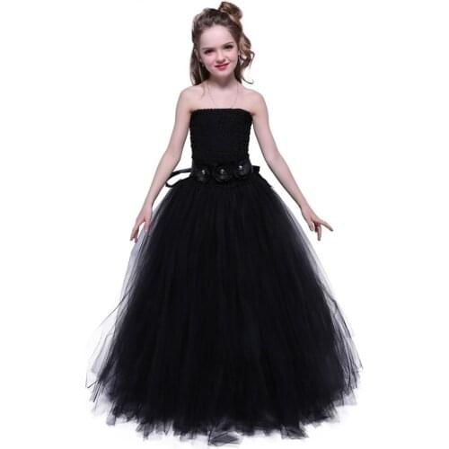 Kawaii Girls Black Dress Summer Kids Ankle Length Birthday Party Dress Gowns for Children Girls Dresses age 13 Princess Costume