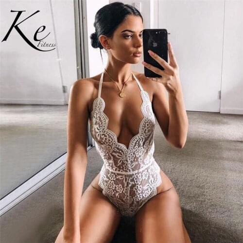 KE womens new lace big backless sexy onesies top lingerie white black red fluorescent polyester