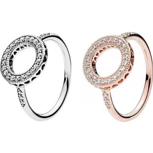 100% 925 Sterling Silver Pan Ring Creative Hollow Ring With Shining Ring Heart For Women Wedding Party Gift Fashion Jewelry