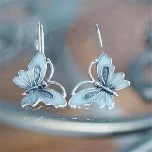 Creative Blue Butterfly Luminous Earrings Silver Color Ear Hook Earrings Nightclub Womens Ear Jewelry