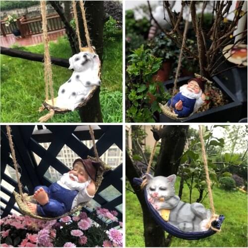 Cute Resin Hang On Tree Dwarfs Gnome Statue Frogs Cat Dog Koala Garden Decorative Pendant Indoor Outdoor Decor Ornament