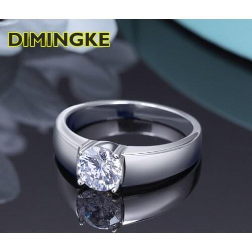DIMINGKE 0.5 / 1CT 6.5MM Moissanite Mens Ring Passed Diamond Test S925 Sterling Silver Jewelry Wedding