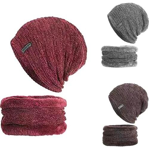 New Fashion Men Warm Winter Hat Scarf Soft Knitted Hat And Scarf Set Winter Hat For Women Unisex Knitted Caps