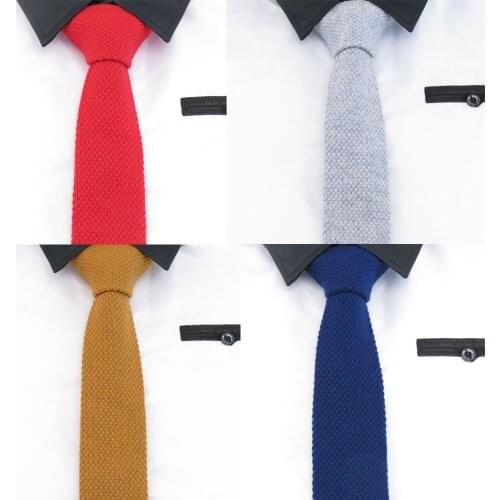 Solid color wool knitted neckties 5cm narrow small luxury necktie Flat angle navy slim necktie