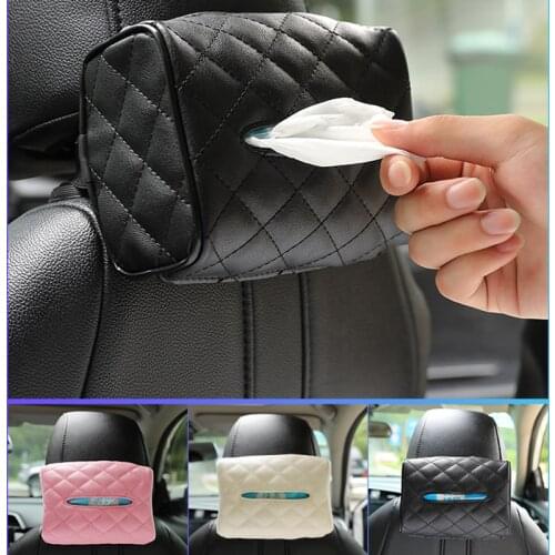 Car Back Seat Tissue Box Headrest Backseat Napkin Paper Towel Bag PU Leather Pouch Organizer Automotive Interior Supplies