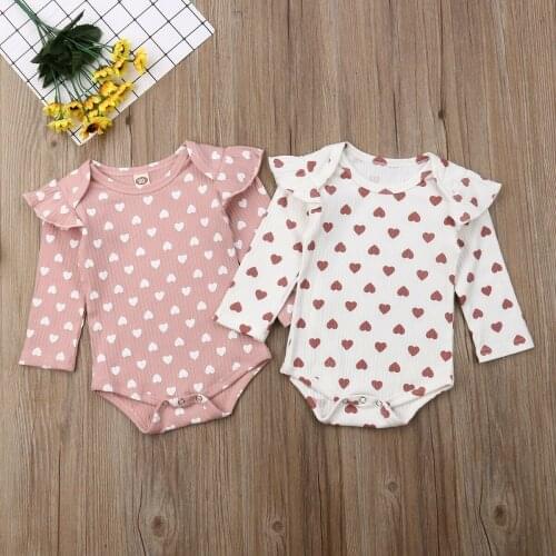Citgeett Autumn Cute Newborn Infant Baby Girl Clothes Ruffle Long Sleeve Bodysuit Heart Print Jumpsuit Outfit