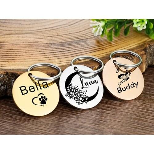 Personalized Pet Puppy Dog Cat ID Tag Keychain Engraved Custom Name Collar Pendant Accessories For Pets Stainless Steel Jewelry