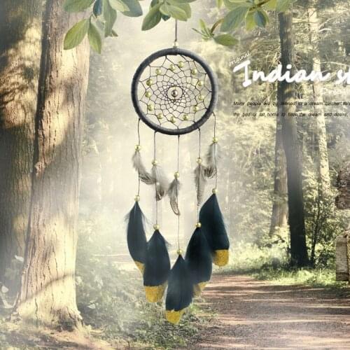 Handmade Weave Golden Feather Big Dream Catcher Decor Indian Black Wind Chimes Pendant Dreamcatcher BedRoom Hanging Decoration
