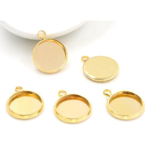 20pcs 12mm Inner Size Gold Color Plated Brass Material Simple Style Cabochon Base Cameo Setting Charms Pendant Tray (A2-44)