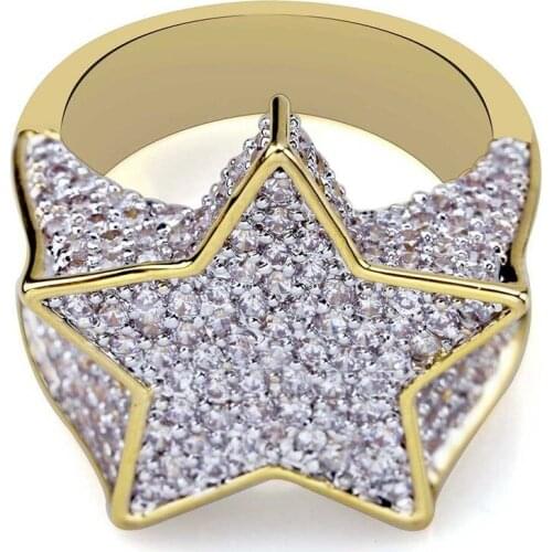 Popular Five-Pointed Star Mens Ring Micro-Inlaid Zircon Hip-Hop Hipster Ring Jewelry