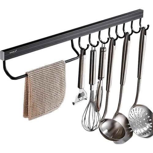 Punch-free kitchen hook rack wall hanging black aluminum alloy bathroom toilet space aluminum clothes hook row hook coat hook