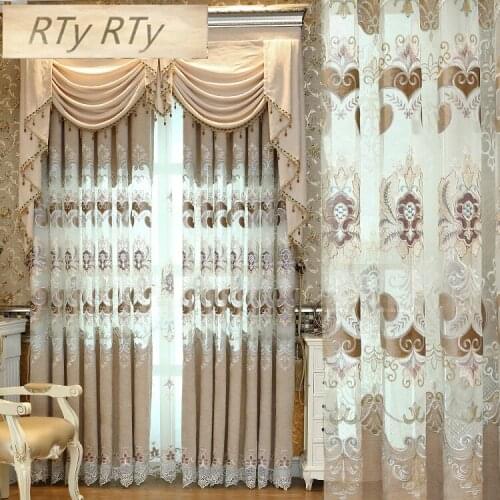 European Luxury Embroidery Window Screens Curtains For Living Room Bedroom Window Curtains Sheer Cloth Kitche Drapes Panel