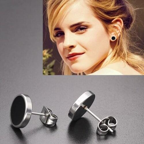 1Pair Punk Stainless Steel Stud Earring Men Push Back Drip Oil Earring Fashion Round Barbell Body Piercing Jewelry Black