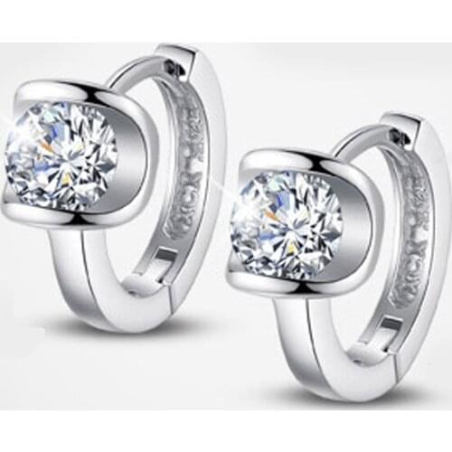 925 Sterling Silver Hoop Earrings For Women Fashion Jewelry Shining Zircon Geometric Round Earring Lady Party Accessories KOFSAC