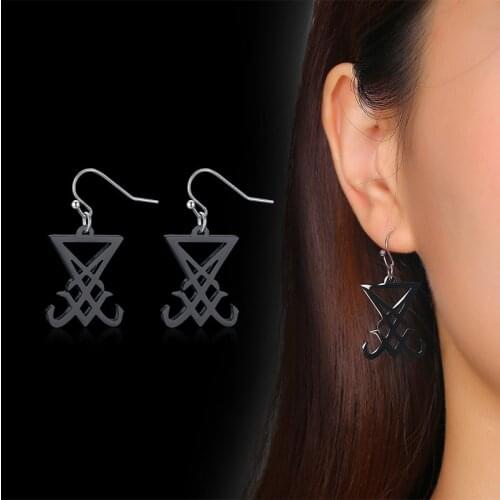 Seal of Lucifer Drop Earrings for women Hooks Satanic Occult Gothic Devil Demon Witch Satan Jewelry