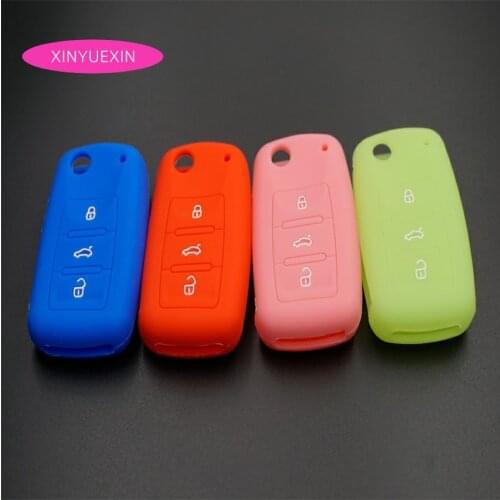 Xinyuexin Silicone Car Key Cover Case For VW POLO Bora Beetle Tiguan Passat B5 B6 Golf 4 MK5 6 Jetta Fob Case Key Car-Stying