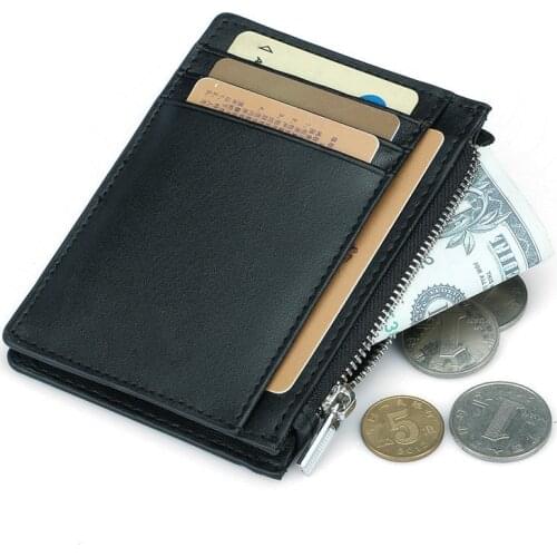 Slim Genuine Leather Visiting Cards Zipper Wallet Business Bank Card Holder Cowhide Cardholder Bus Card Holder Coin Purse