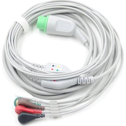 TPU One Piece ECG cable 5 leads for Biolight patient monitor M7000 M9500 ,Round 12 Pin Patient Monitor leadwires Snap End AHA