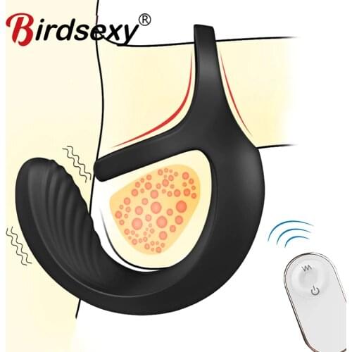 Vibrating Penis Massager Male Chastity Cock Ring Sex Toys for Men Wireless Remote Control Testicle Vibrator Mens Masturbator