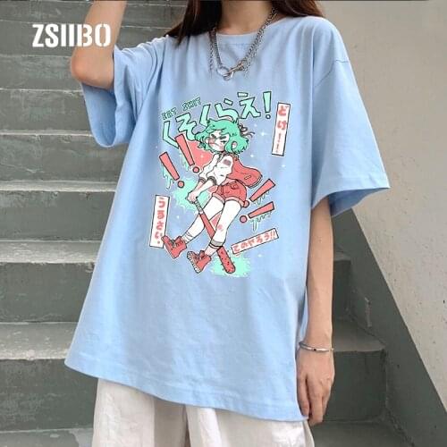 Japanese kawaii anime tees 100% cotton cartoon casual female Ulzzang short sleeve Vintage Harajuku plus size hip-hop T-shirt