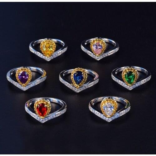 YPAY8 Fashion simple hot ladies S925 sterling silver ring Top quality Colored stones wedding lasting color silver ring jewelry
