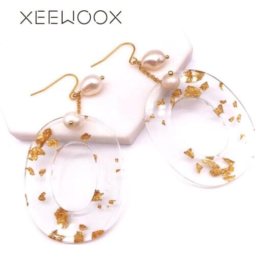 Woman Drop Earring Acrylic Gold Leaf Board Transparent Multilayer Circular Bohemia Drop Earring Gold Color Design Party Gift