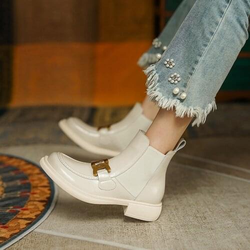 2021 Winter Boots Pumps Women Shoes Round Toe Thick Heel Women Modern Boots Heels Platform Boots Genuine Leather Retro